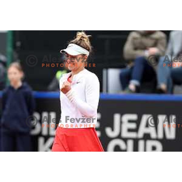Jacqueline Adina Cristian (ROU) in action during Bilie Jean King Cup between Slovenia and Romania in SRC Bonifika, Koper, Slovenia on April 14, 2023