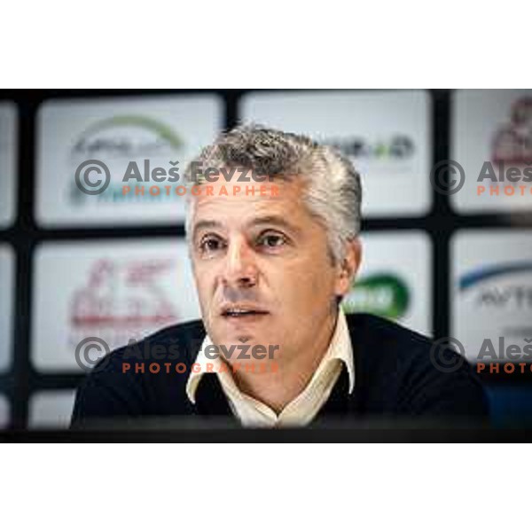 Oliver Bogatinov, head coach of Radomlje at the press conference during Prva liga Telemach football match between Mura and Radomlje in Fazanerija, Murska Sobota, Slovenia on April 15, 2023. Photo: Jure Banfi