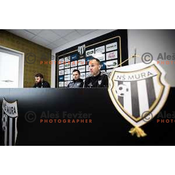Dejan Grabic, head coach of Mura and Matic Marusko at the press conference during Prva liga Telemach football match between Mura and Radomlje in Fazanerija, Murska Sobota, Slovenia on April 15, 2023. Photo: Jure Banfi