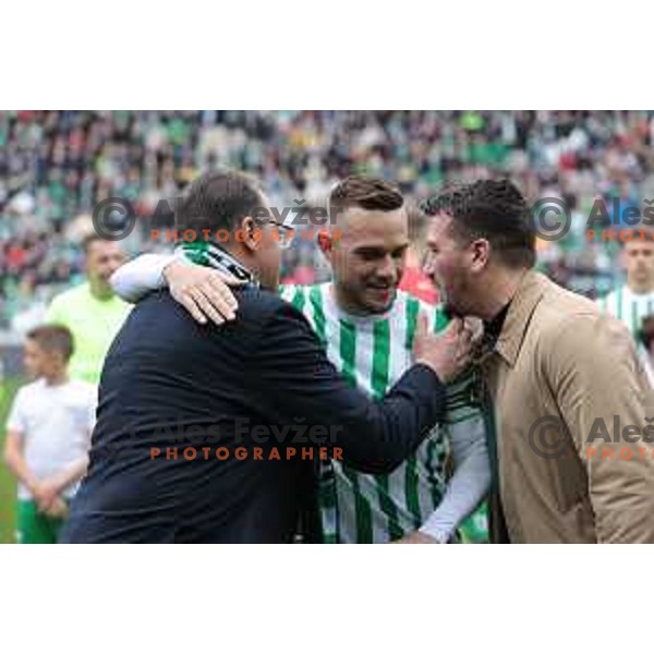 Adam Delius, Timi Max Elsnik and Goran Boromisa prior Prva Liga Telemach 2022-2023 football match between Olimpija and Maribor in SRC Stozice, Ljubljana, Slovenia on April 16, 2023