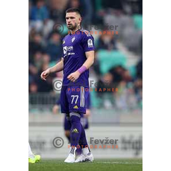 Zan Vipotnik in action during Prva Liga Telemach 2022-2023 football match between Olimpija and Maribor in SRC Stozice, Ljubljana, Slovenia on April 16, 2023