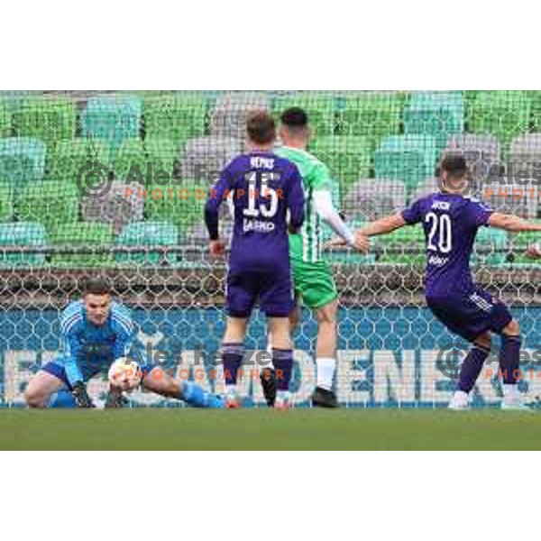 Azbe Jug in action during Prva Liga Telemach 2022-2023 football match between Olimpija and Maribor in SRC Stozice, Ljubljana, Slovenia on April 16, 2023