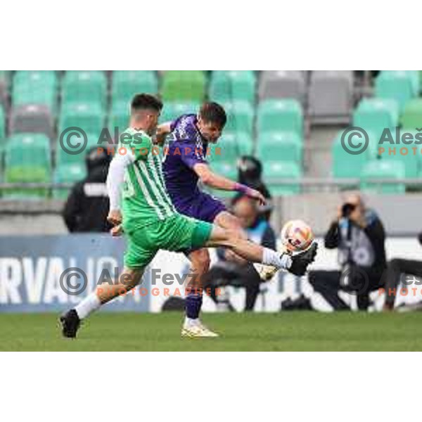 in action during Prva Liga Telemach 2022-2023 football match between Olimpija and Maribor in SRC Stozice, Ljubljana, Slovenia on April 16, 2023