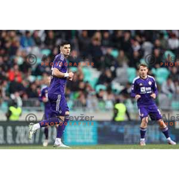 in action during Prva Liga Telemach 2022-2023 football match between Olimpija and Maribor in SRC Stozice, Ljubljana, Slovenia on April 16, 2023