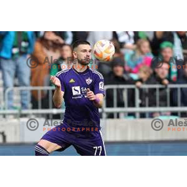 Zan Vipotnik in action during Prva Liga Telemach 2022-2023 football match between Olimpija and Maribor in SRC Stozice, Ljubljana, Slovenia on April 16, 2023