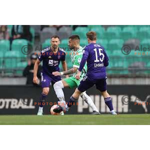 in action during Prva Liga Telemach 2022-2023 football match between Olimpija and Maribor in SRC Stozice, Ljubljana, Slovenia on April 16, 2023