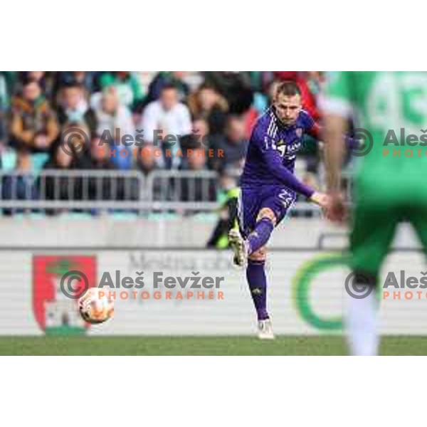 Martin Milec in action during Prva Liga Telemach 2022-2023 football match between Olimpija and Maribor in SRC Stozice, Ljubljana, Slovenia on April 16, 2023