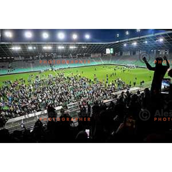 Timi Max Elsnik celebrates title of Prva Liga Telemach 2022-2023 after football match between Olimpija and Maribor in SRC Stozice, Ljubljana, Slovenia on April 16, 2023