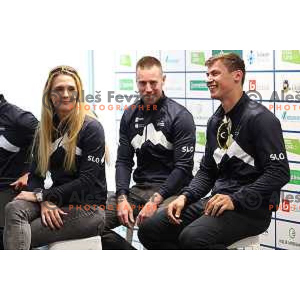 Nina Kostanjsek, Anze Blazic and Filip-Matej Pfeifer at Slovenia Rowing team press conference, Ljubljana,Slovenia on April 20, 2023