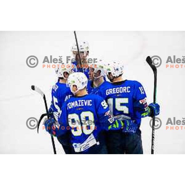 During ice-hockey friendly match between Slovenia and Italy in Bled ice-hall, Slovenia on April 20, 2023