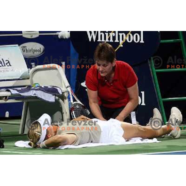 Maria Kirilenko (RUS) receives medical treatment at Banka Koper Slovenia Open WTA tennis tournament, Portoroz, 24.7.2008. Photo by Ales Fevzer 