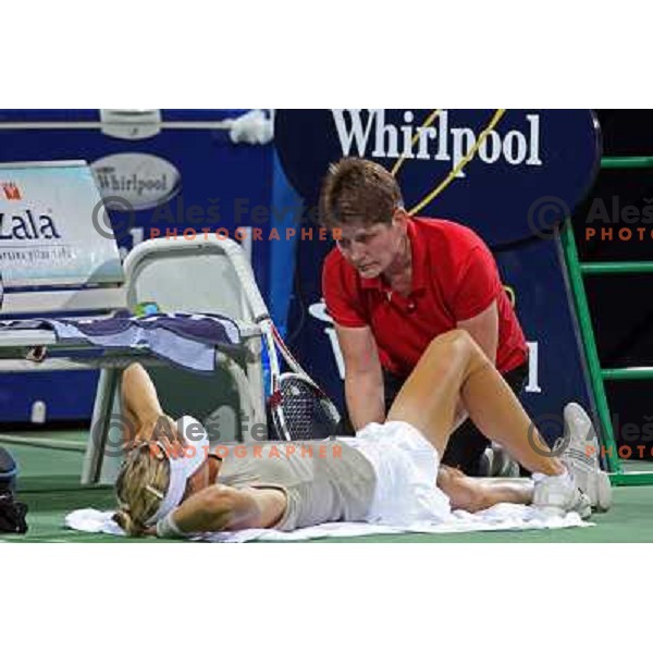 Maria Kirilenko (RUS) receives medical treatment at Banka Koper Slovenia Open WTA tennis tournament, Portoroz, 24.7.2008. Photo by Ales Fevzer 