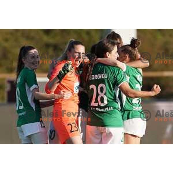 in action during Women\'s First league football match between ZNK Olimpija and ZNK Mura Nona in Ljubljana, Slovenia on April 22, 2023