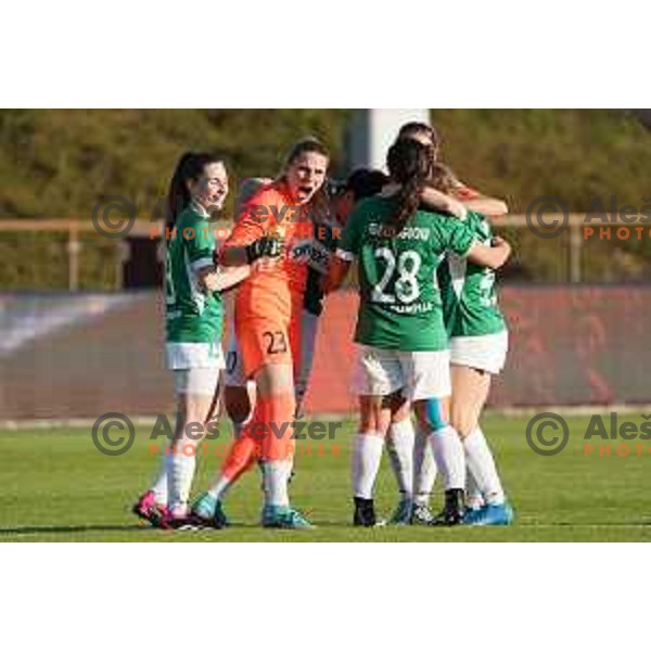 in action during Women\'s First league football match between ZNK Olimpija and ZNK Mura Nona in Ljubljana, Slovenia on April 22, 2023