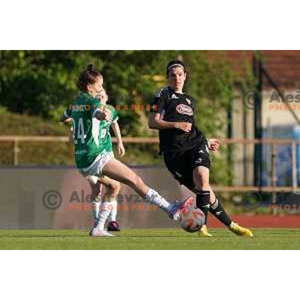 in action during Women\'s First league football match between ZNK Olimpija and ZNK Mura Nona in Ljubljana, Slovenia on April 22, 2023