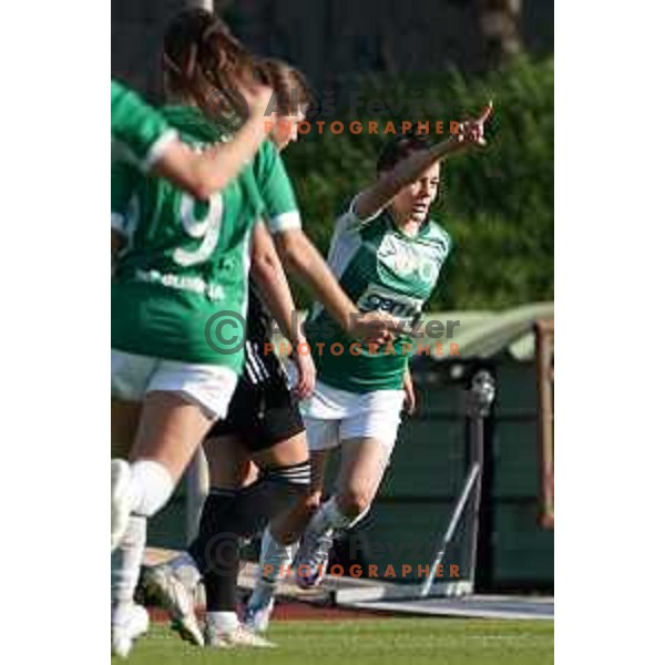 in action during Women\'s First league football match between ZNK Olimpija and ZNK Mura Nona in Ljubljana, Slovenia on April 22, 2023