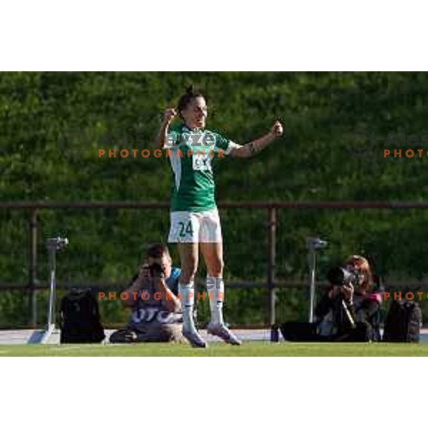 in action during Women\'s First league football match between ZNK Olimpija and ZNK Mura Nona in Ljubljana, Slovenia on April 22, 2023