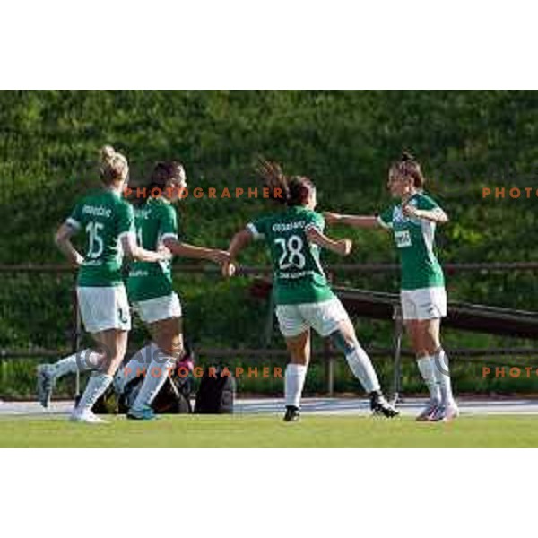 in action during Women\'s First league football match between ZNK Olimpija and ZNK Mura Nona in Ljubljana, Slovenia on April 22, 2023