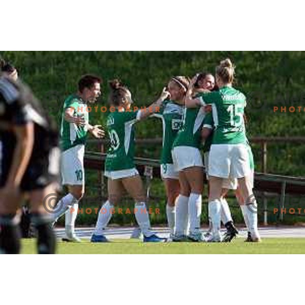 in action during Women\'s First league football match between ZNK Olimpija and ZNK Mura Nona in Ljubljana, Slovenia on April 22, 2023