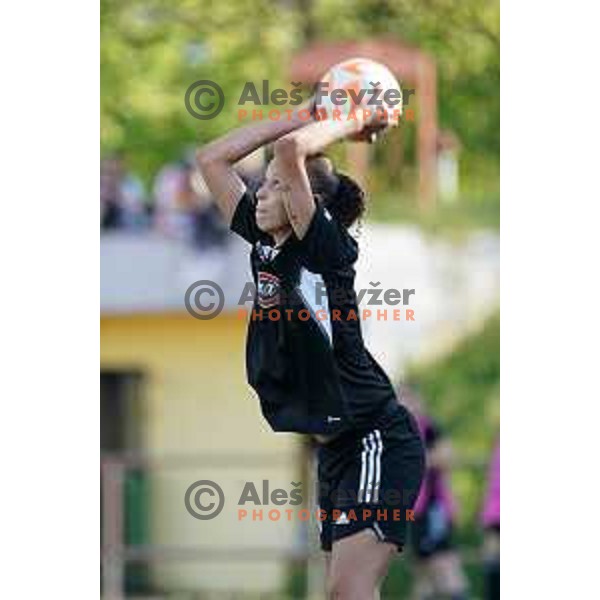 in action during Women\'s First league football match between ZNK Olimpija and ZNK Mura Nona in Ljubljana, Slovenia on April 22, 2023