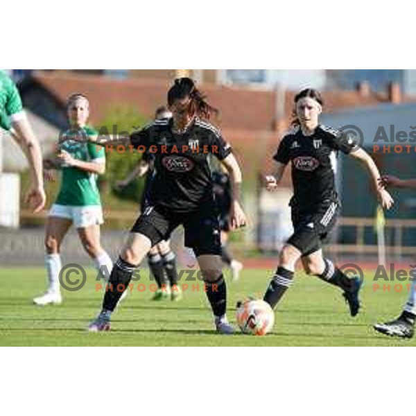 in action during Women\'s First league football match between ZNK Olimpija and ZNK Mura Nona in Ljubljana, Slovenia on April 22, 2023