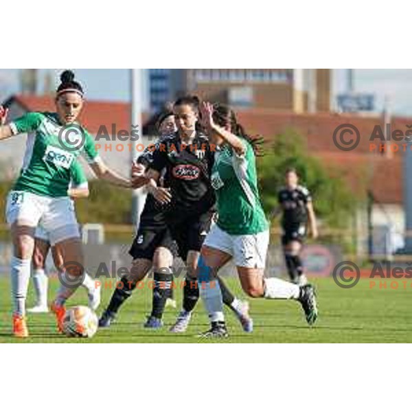 in action during Women\'s First league football match between ZNK Olimpija and ZNK Mura Nona in Ljubljana, Slovenia on April 22, 2023