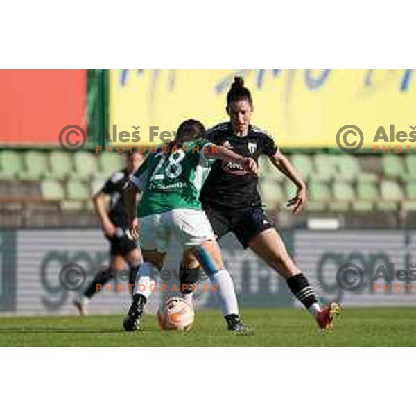 in action during Women\'s First league football match between ZNK Olimpija and ZNK Mura Nona in Ljubljana, Slovenia on April 22, 2023