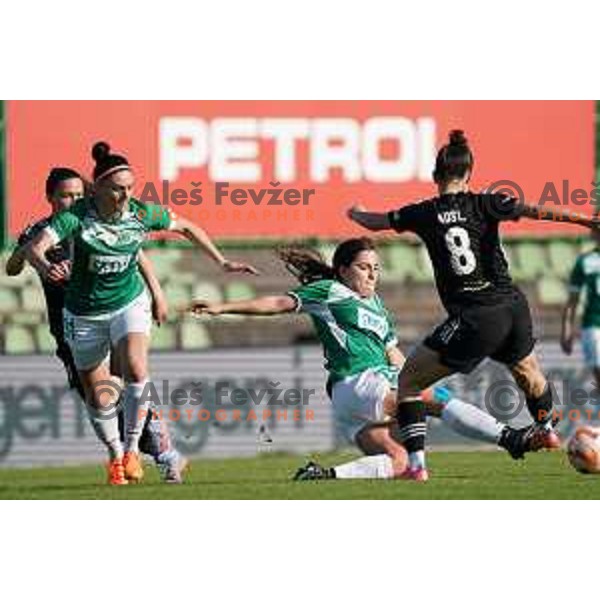 in action during Women\'s First league football match between ZNK Olimpija and ZNK Mura Nona in Ljubljana, Slovenia on April 22, 2023