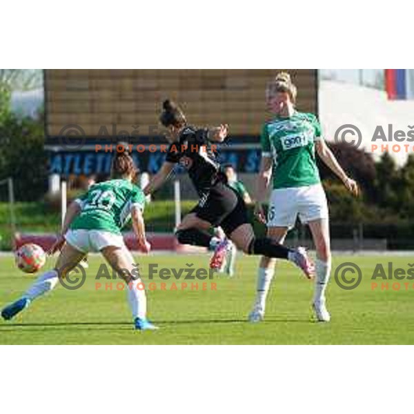 in action during Women\'s First league football match between ZNK Olimpija and ZNK Mura Nona in Ljubljana, Slovenia on April 22, 2023