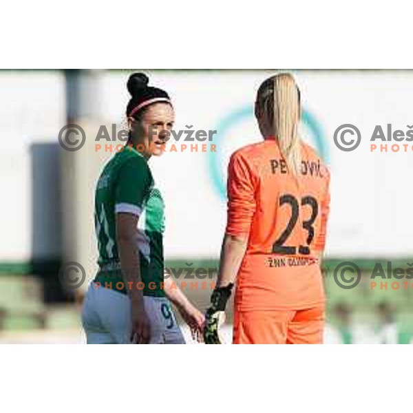 in action during Women\'s First league football match between ZNK Olimpija and ZNK Mura Nona in Ljubljana, Slovenia on April 22, 2023