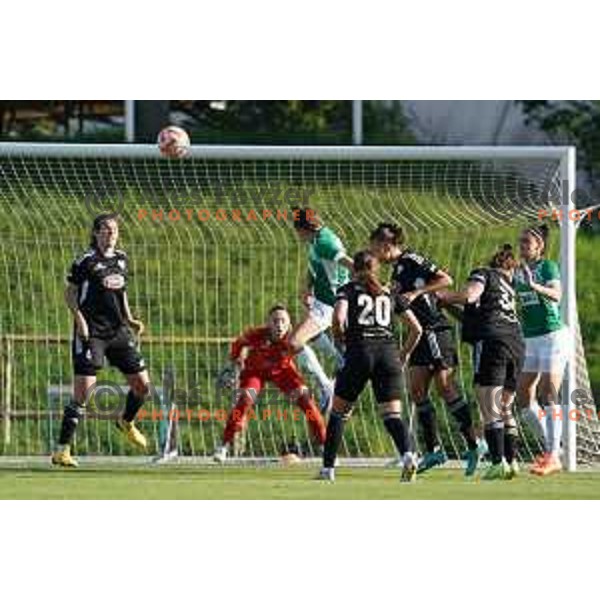 in action during Women\'s First league football match between ZNK Olimpija and ZNK Mura Nona in Ljubljana, Slovenia on April 22, 2023