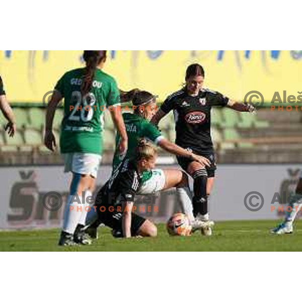 in action during Women\'s First league football match between ZNK Olimpija and ZNK Mura Nona in Ljubljana, Slovenia on April 22, 2023