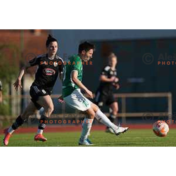 in action during Women\'s First league football match between ZNK Olimpija and ZNK Mura Nona in Ljubljana, Slovenia on April 22, 2023