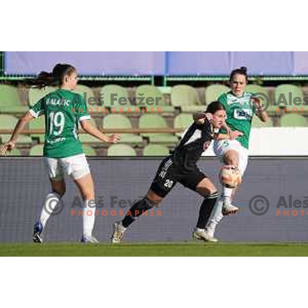 in action during Women\'s First league football match between ZNK Olimpija and ZNK Mura Nona in Ljubljana, Slovenia on April 22, 2023