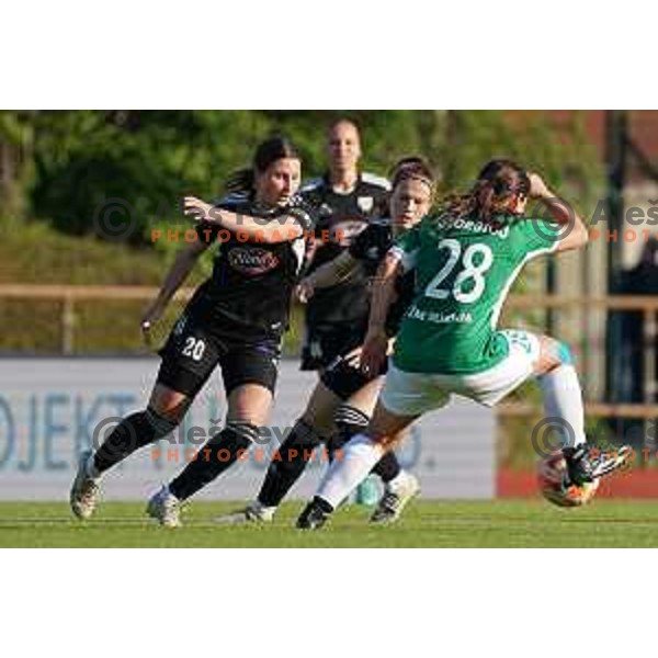 in action during Women\'s First league football match between ZNK Olimpija and ZNK Mura Nona in Ljubljana, Slovenia on April 22, 2023