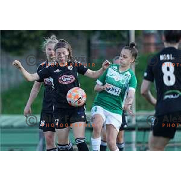 in action during Women\'s First league football match between ZNK Olimpija and ZNK Mura Nona in Ljubljana, Slovenia on April 22, 2023