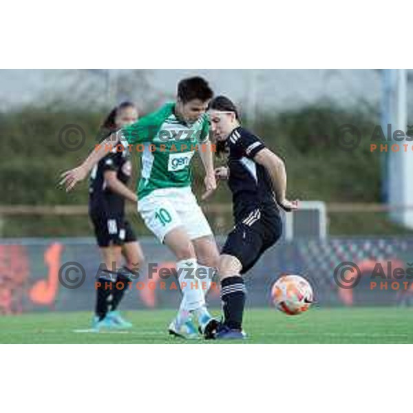 in action during Women\'s First league football match between ZNK Olimpija and ZNK Mura Nona in Ljubljana, Slovenia on April 22, 2023