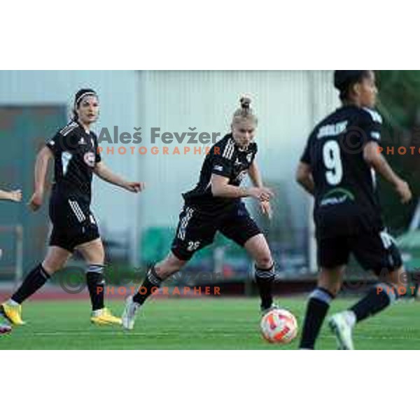 in action during Women\'s First league football match between ZNK Olimpija and ZNK Mura Nona in Ljubljana, Slovenia on April 22, 2023