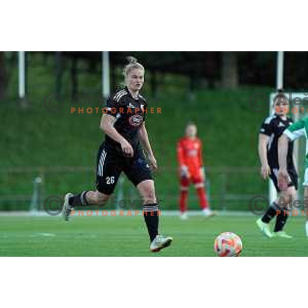 in action during Women\'s First league football match between ZNK Olimpija and ZNK Mura Nona in Ljubljana, Slovenia on April 22, 2023