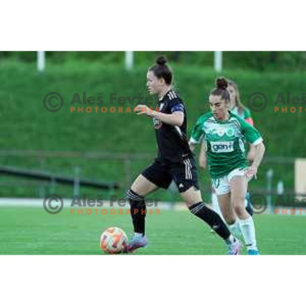 in action during Women\'s First league football match between ZNK Olimpija and ZNK Mura Nona in Ljubljana, Slovenia on April 22, 2023