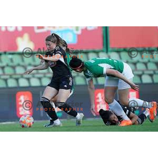 in action during Women\'s First league football match between ZNK Olimpija and ZNK Mura Nona in Ljubljana, Slovenia on April 22, 2023