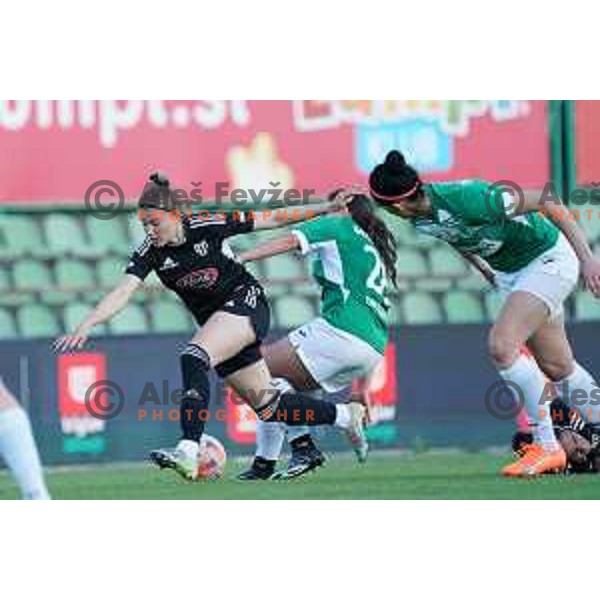 in action during Women\'s First league football match between ZNK Olimpija and ZNK Mura Nona in Ljubljana, Slovenia on April 22, 2023