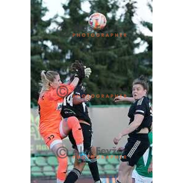 in action during Women\'s First league football match between ZNK Olimpija and ZNK Mura Nona in Ljubljana, Slovenia on April 22, 2023