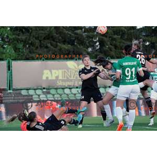 in action during Women\'s First league football match between ZNK Olimpija and ZNK Mura Nona in Ljubljana, Slovenia on April 22, 2023