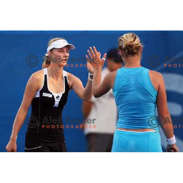 Ekaterina Makarova and Vera Dushevina (RUS) at Banka Koper Slovenia Open WTA tennis tournament, Portoroz, 25.7.2008. Photo by Ales Fevzer 