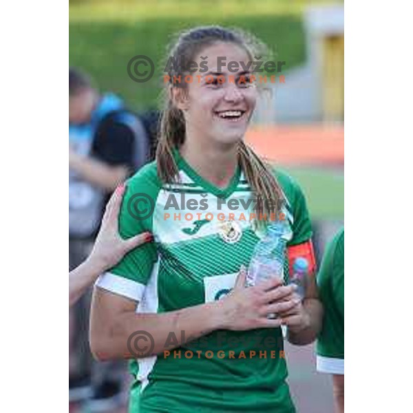 in action during Women\'s First league football match between ZNK Olimpija and ZNK Mura Nona in Ljubljana, Slovenia on April 22, 2023