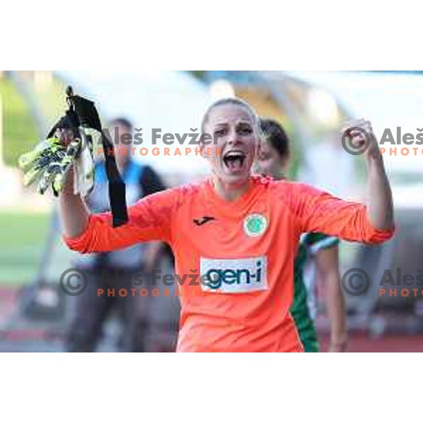 in action during Women\'s First league football match between ZNK Olimpija and ZNK Mura Nona in Ljubljana, Slovenia on April 22, 2023