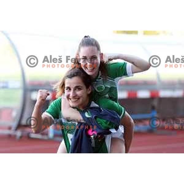 in action during Women\'s First league football match between ZNK Olimpija and ZNK Mura Nona in Ljubljana, Slovenia on April 22, 2023