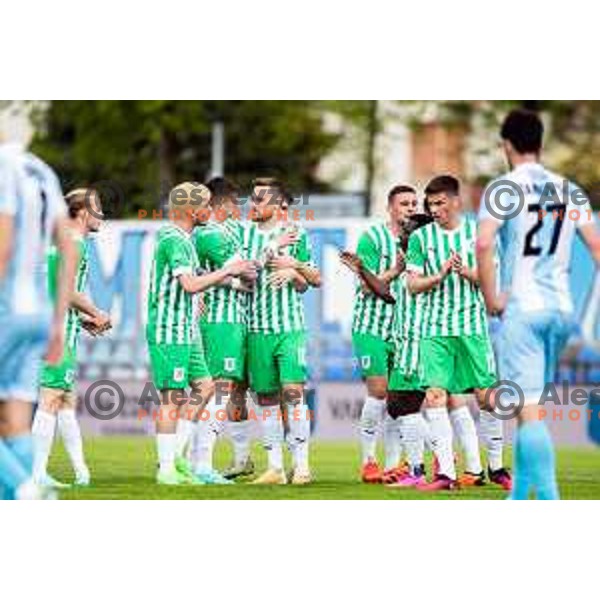 Timi Max Elsnik celebrates goal during Prva Liga Telemach 2022-2023 football match between Gorica and OlimpIjain Nova Gorica on April 23, 2023 , Slovenia on April 23, 2023 