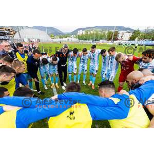 Agron Salja and players of Gorica prior Prva Liga Telemach 2022-2023 football match between Gorica and OlimpIjain Nova Gorica on April 23, 2023 , Slovenia on April 23, 2023 
